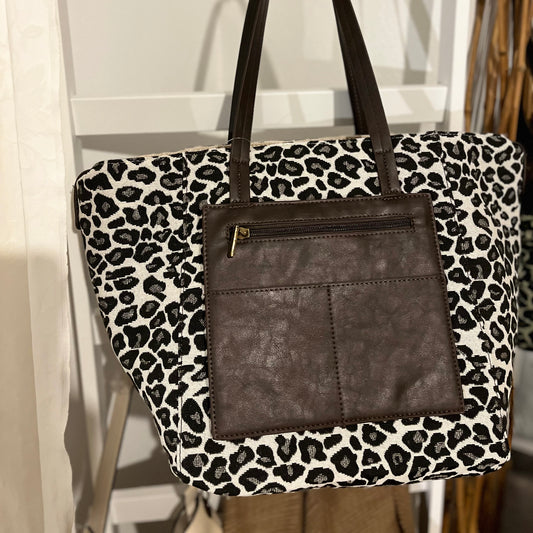 Schicke Baumwoll Shoppingtasche im Leopardenlook . Auch als Wendetasche Natur 