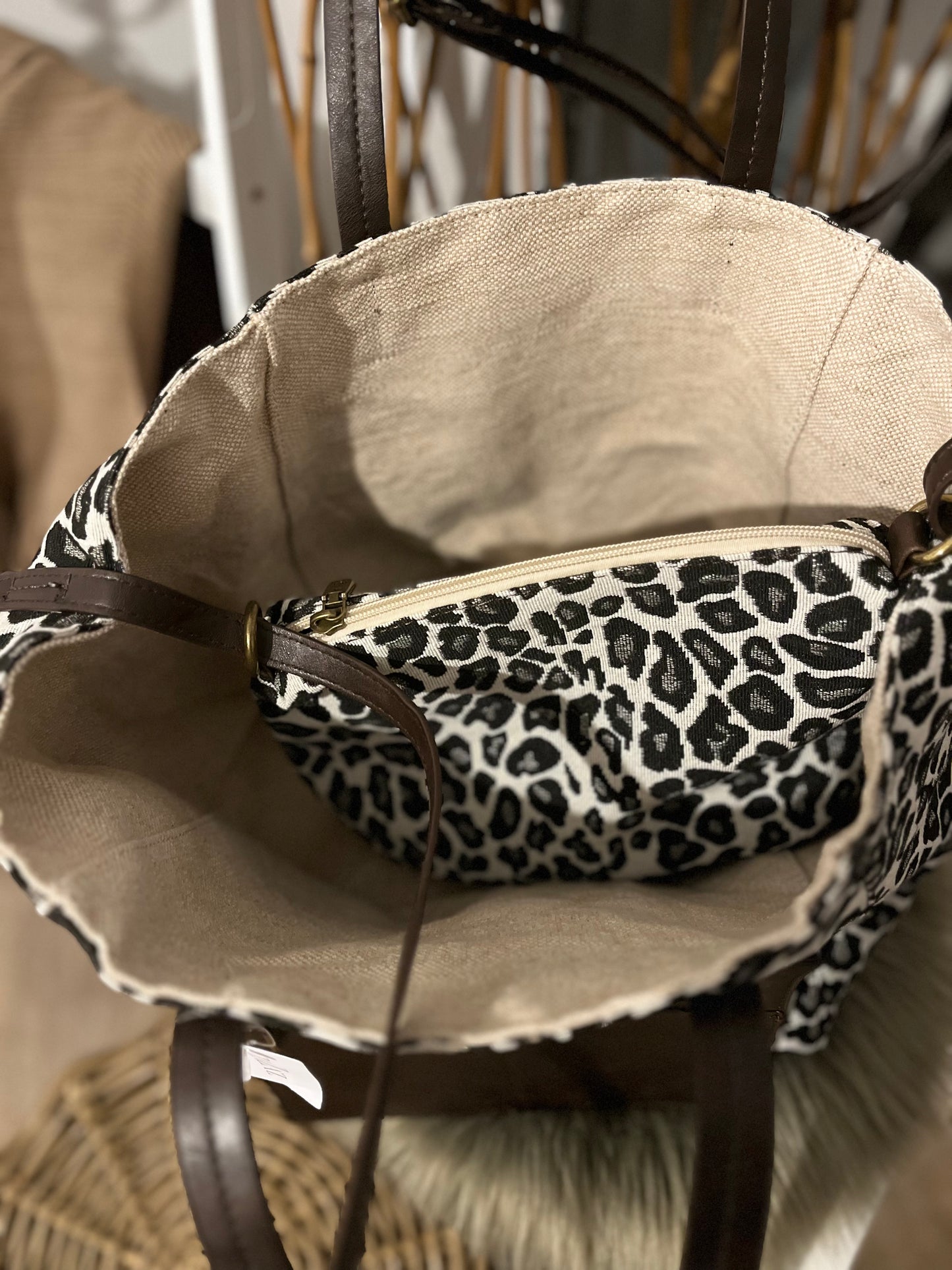 Baumwollshopper mit Innentasche im Animalprint . Leopard- auch als Wendetasche Natur 