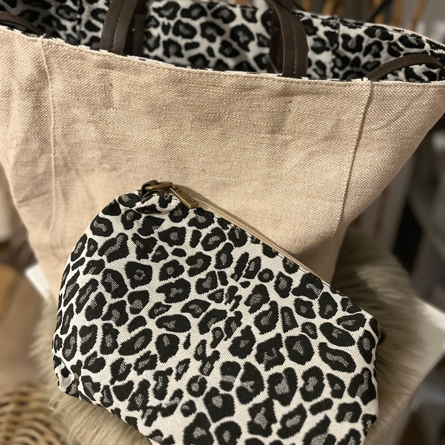 Vielseitige Einkaufstasche aus Canvas Baumwollstoff. Animalprint/ Natur Wendetasche 